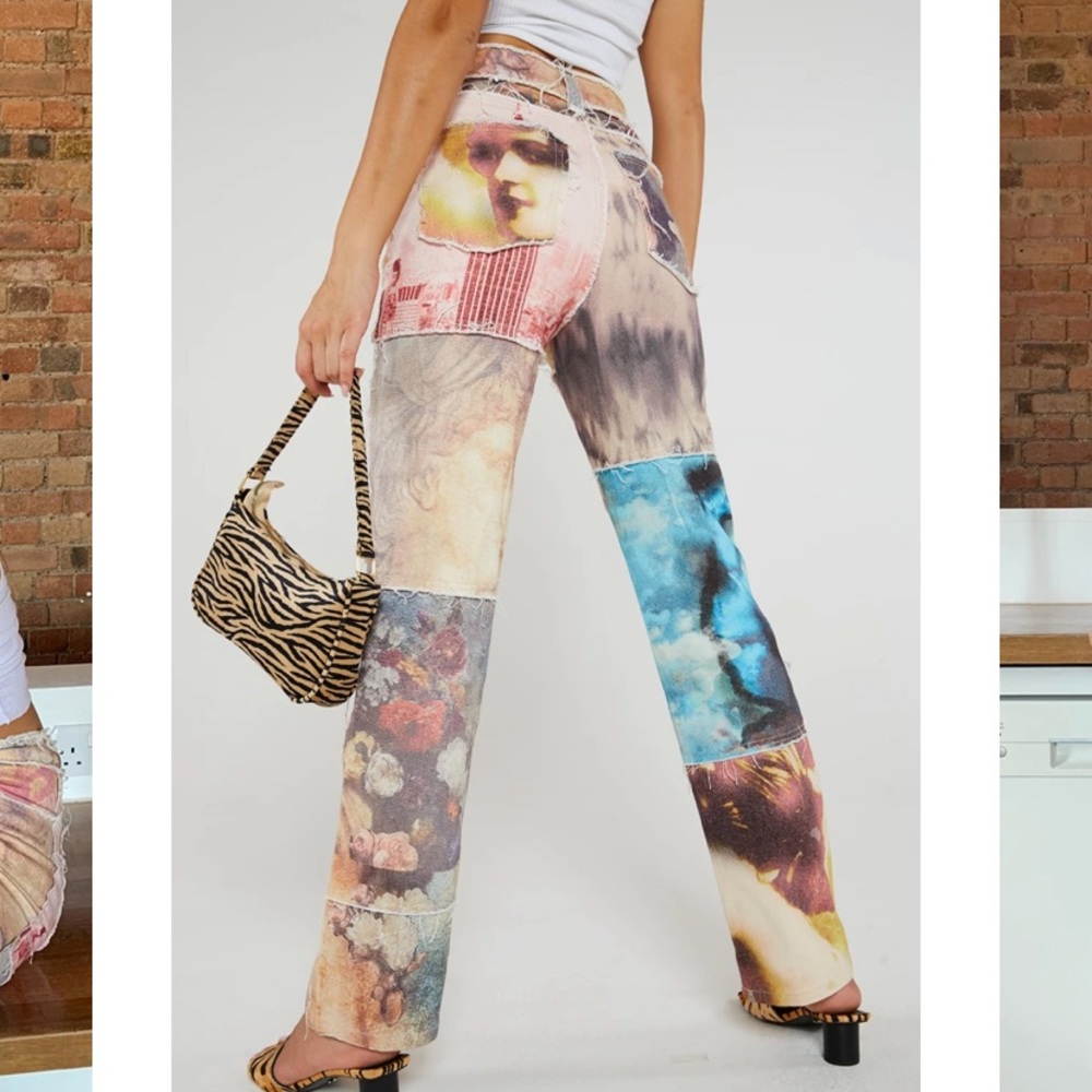 ISO: JADED LONDON STATUE PATCHWORK PRINT jeans